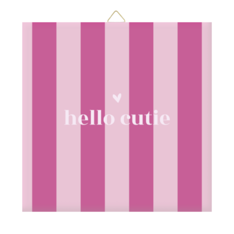Tegeltje Hello Cutie met color blocking in roze en paars