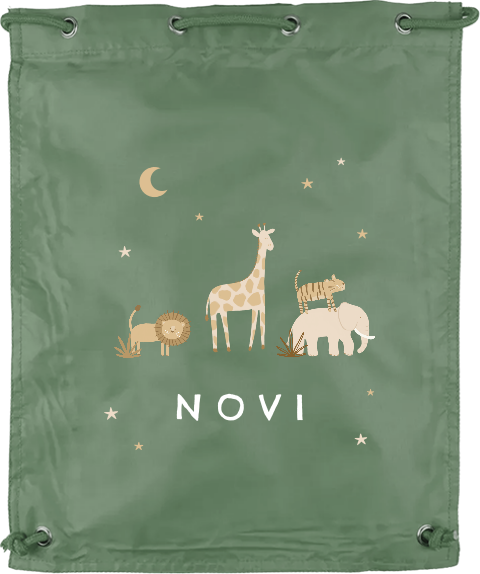 Gymtas met naam, jungledieren en sterren