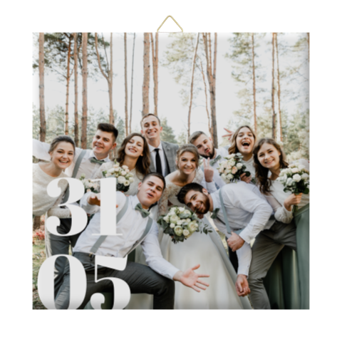 Tegeltje bruiloft typografisch met foto