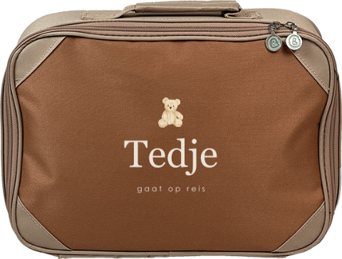 Logeerkoffertje met naam en teddybeer