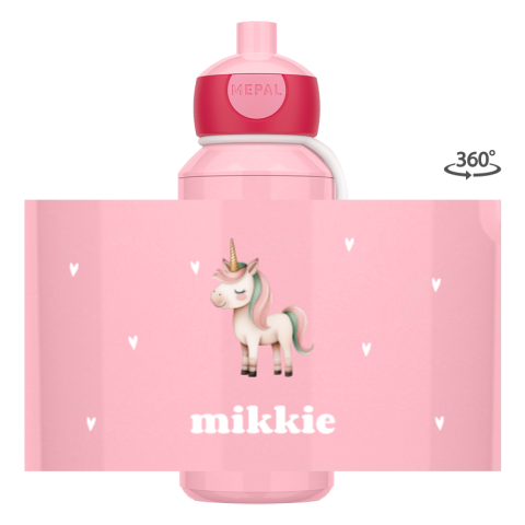 Mepal pop-up drinkfles met naam, eenhoorn en hartjes