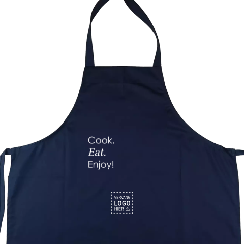 Kookschort met cook eat enjoy print als praktisch collega­cadeau
