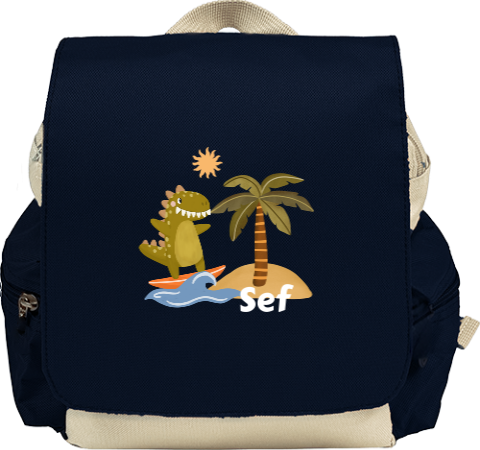 Rugzak Adventure met naam en dino op surfboard