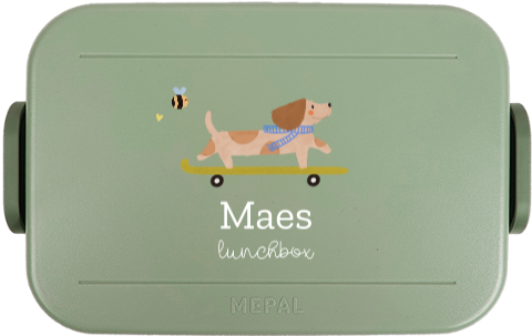 Mepal lunchbox TO GO met naam en teckel op skateboard