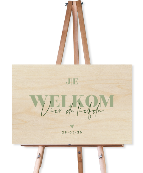 Houten bruiloftsbord typografisch groen