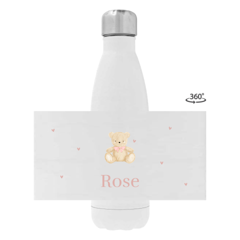 RVS drinkfles met naam, beertje en hartjes