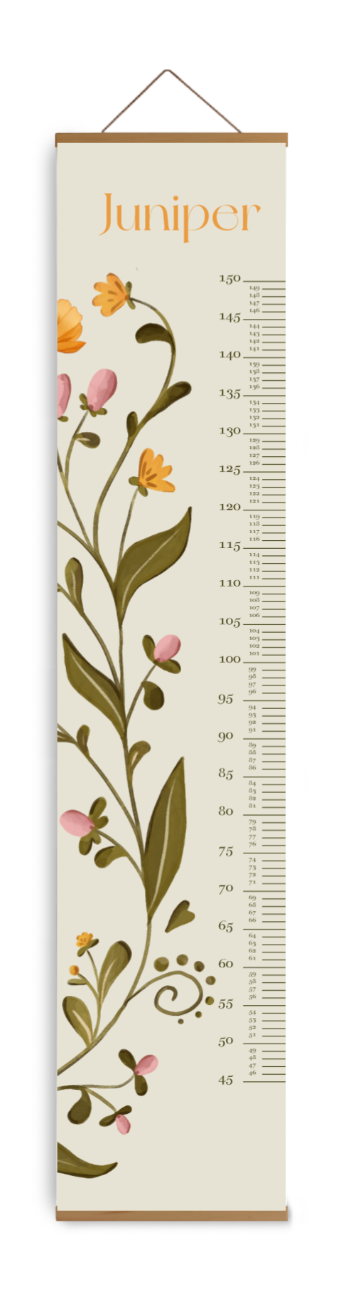 Groeimeter kinderkamer met naam en stijlvolle bloemen