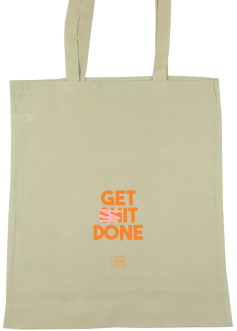 Tote bag met tekst in oranje als motiverend collega­cadeau