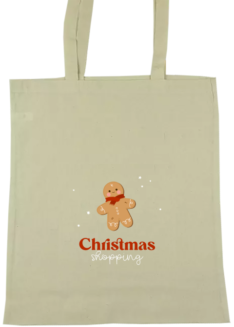 Canvas tasje bedrukken kerstcadeau met gingerbread man