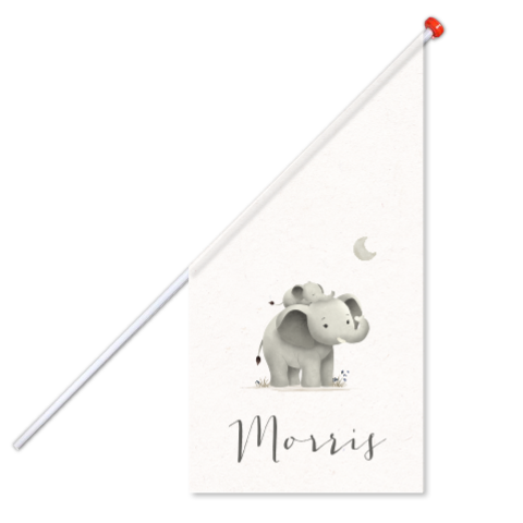 Geboortevlag met lieve olifantjes en maantje
