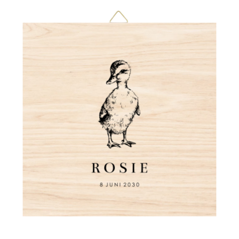 Houten tegel met naam en schattig eendje