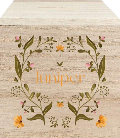Houten spaarpot met naam en stijlvolle bloemen