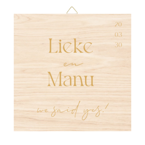 Houten tegel bruiloft met stijlvolle typografie