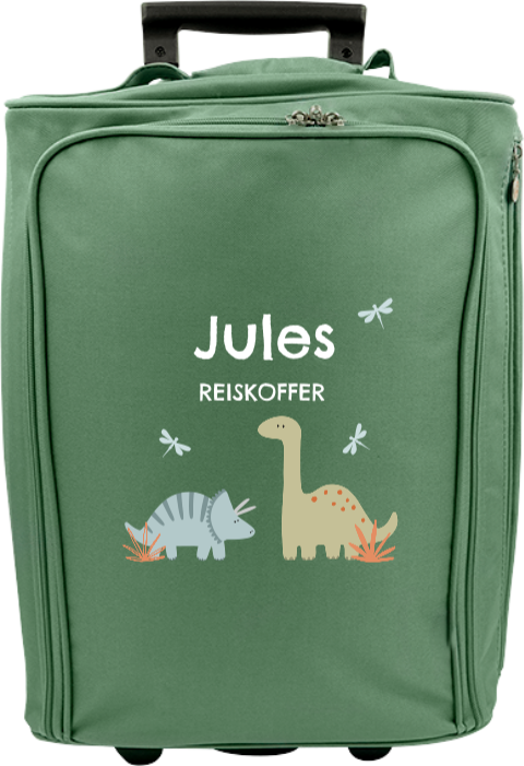Reistrolley met naam en dinos