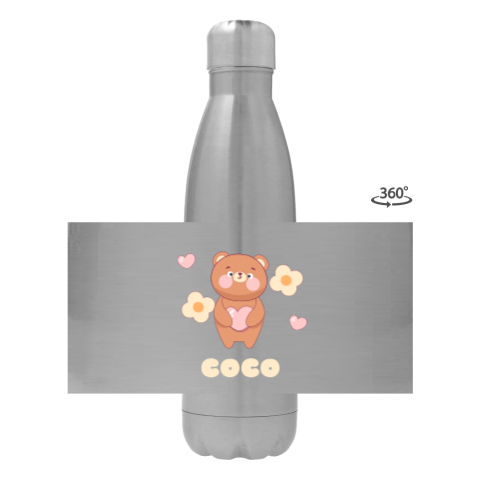 Rvs drinkfles met naam, beertje, bloemen en hartjes