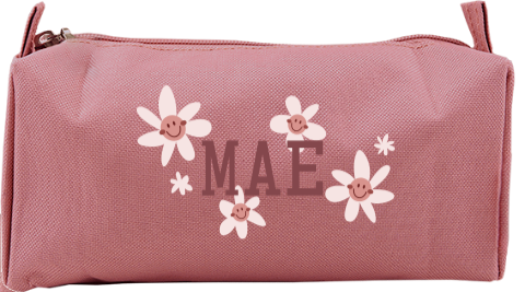 Etui met naam bloemen en smileys