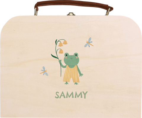 Houten koffertje met naam en kikker