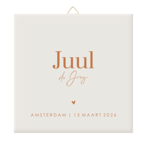 Klassiek geboorte tegeltje met koperlook letters