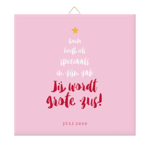 Tegeltje zwangerschapsaankondiging met tekst in vorm van een kerstboom