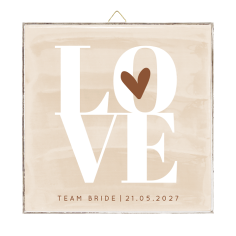 Tegeltje bruiloft team bride in beige tinten