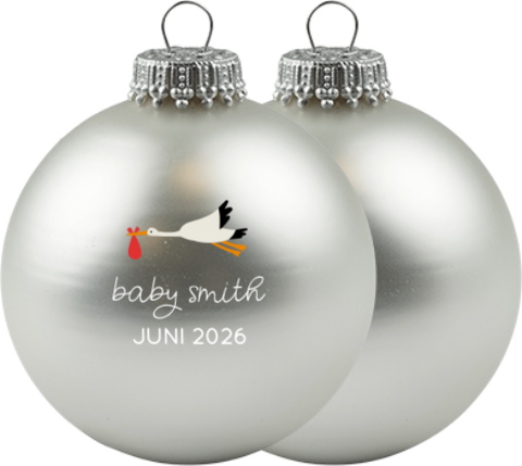 Zwangerschapsaankondiging kerstbal met ooievaar | Set van 2