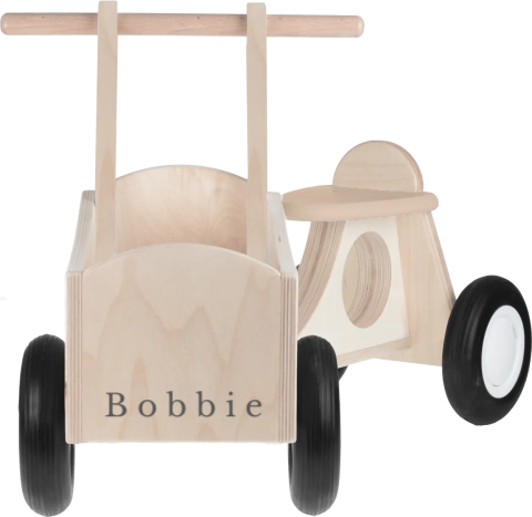 Houten bakfiets met naam