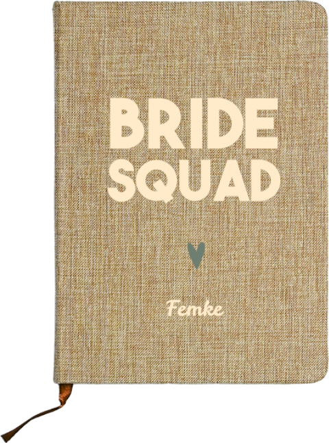 Linnen notitieboekje met quote ‘BRIDE SQUAD’