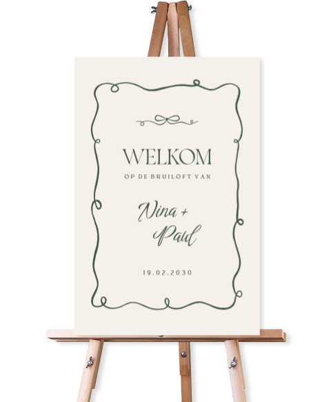 Welkomstbord bruiloft in rocostijl