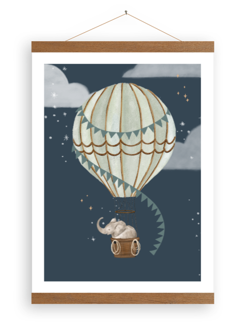 Canvasposter babykamer met luchtballon en olifantje