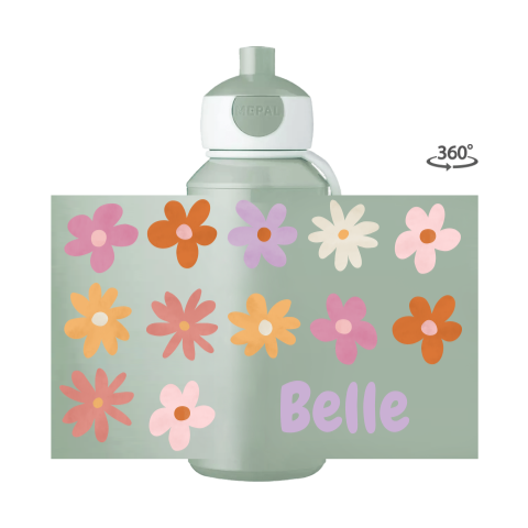 Mepal pop-up drinkfles met naam en kleurrijke bloemetjes