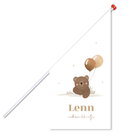 Geboortevlag met lief beertje met ballonnen en sterretjes