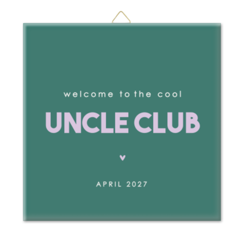 Zwangerschapsaankondiging tegeltje voor oom met colorblocking letters