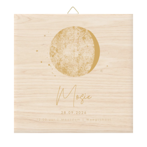 Houten geboortetegel met maan