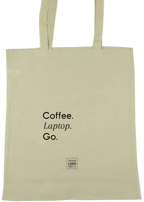 Tote bag met coffee laptop go quote als praktisch relatiegeschenk