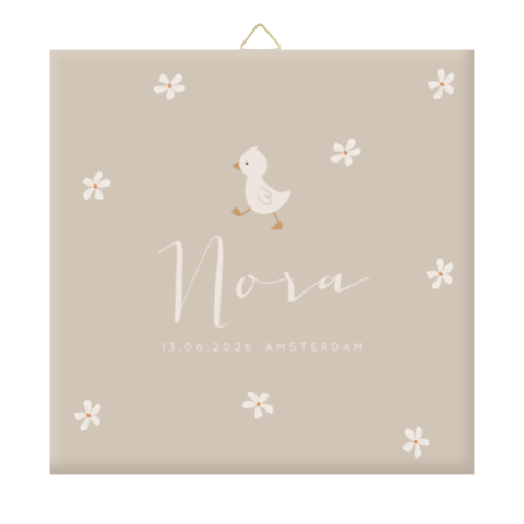 Geboorte tegeltje met bloemetjes en eendje