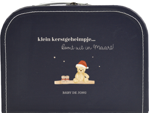 Kinderkoffertje zwangerschapsaankondiging kerst met beertje