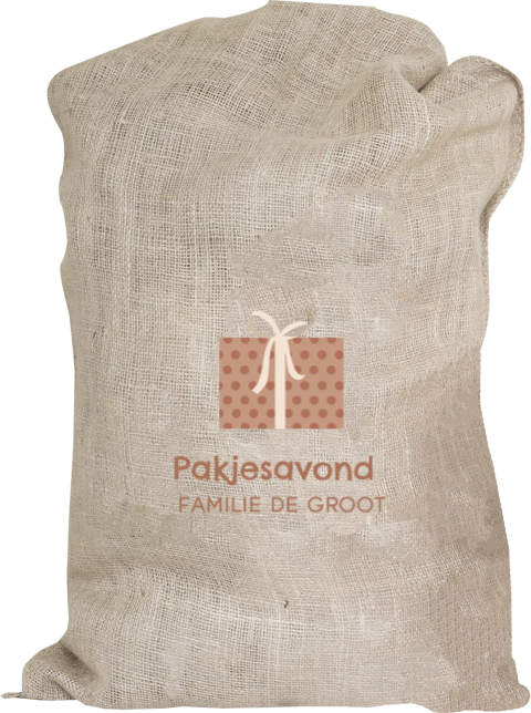 Jute sinterklaaszak met naam en illustratie cadeautje