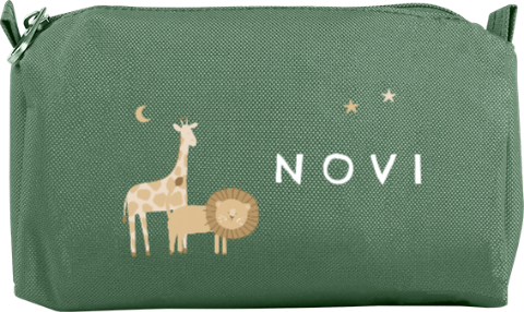 Etui met naam, giraffe en leeuw