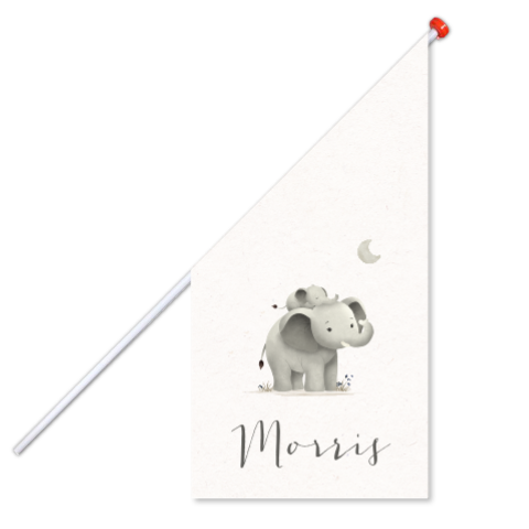 Geboortevlag met lieve olifantjes en maantje