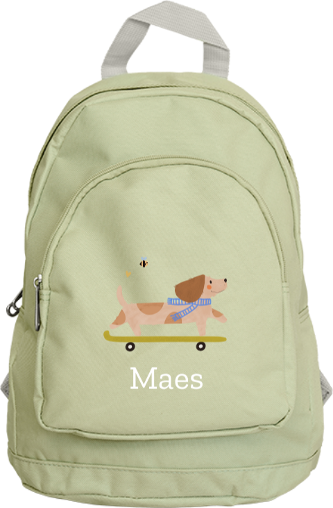Rugzak Junior met naam en teckel op skateboard
