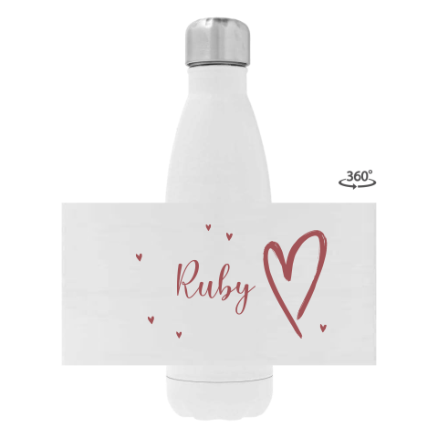 RVS drinkfles met naam en hartjes