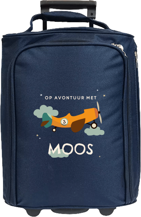 Reistrolley met naam en vliegtuig