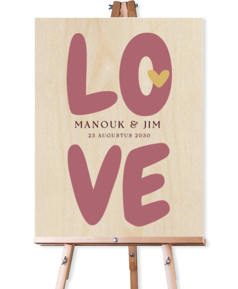 Romantisch welkomstbord bruiloft hout met LOVE en hartje