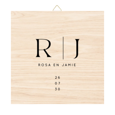 Houten tegel minimalistisch met initialen