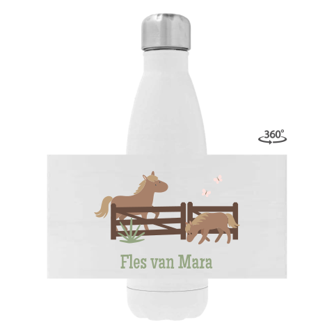 Rvs drinkfles met naam en paarden