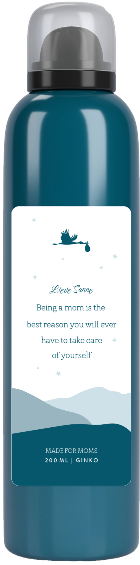 Kraamcadeau doucheschuim met naam en ooievaar