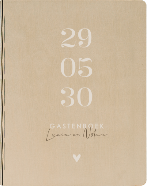 Houten gastenboek met datum in beige