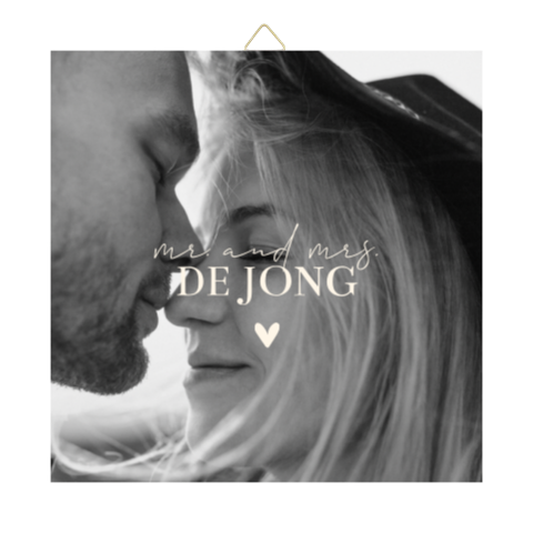Houten tegel bruiloft met foto en hartje