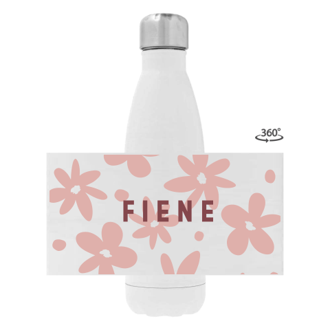 RVS drinkfles met naam en bloemenpatroon