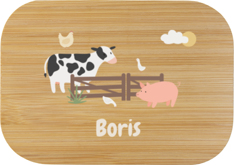Rvs broodtrommel met naam en boerderijdieren